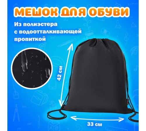 Папка на молнии с ручками А4, мешок для обуви 42х33 см, пенал 20х10 см, черный, НАБОР BRAUBERG, 273288