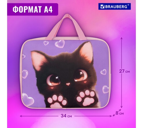 Папка на молнии с ручками BRAUBERG А4, 1 отделение, полиэстер, 80 мм, 