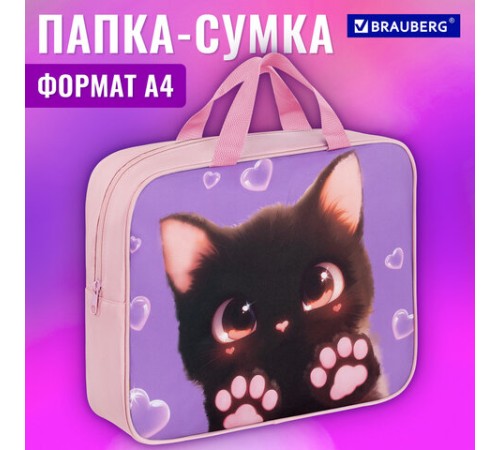 Папка на молнии с ручками BRAUBERG А4, 1 отделение, полиэстер, 80 мм, 