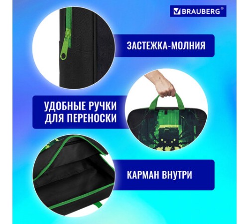 Папка на молнии с ручками BRAUBERG А4, 1 отделение, полиэстер, 80 мм, 