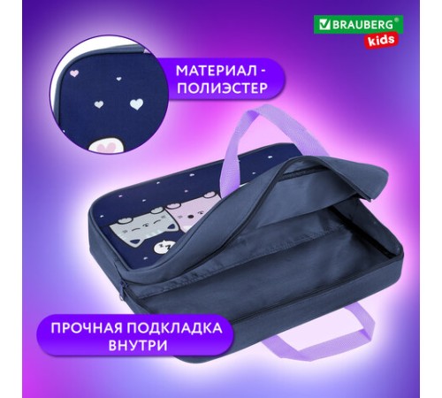 Папка на молнии с ручками BRAUBERG KIDS А4, 1 отделение, полиэстер, 80 мм, 