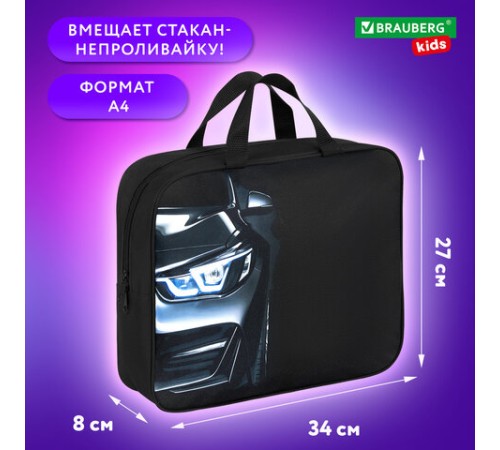 Папка на молнии с ручками BRAUBERG KIDS А4, 1 отделение, полиэстер, 80 мм, 