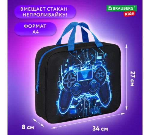 Папка на молнии с ручками BRAUBERG KIDS А4, 1 отделение, полиэстер, 80 мм, 