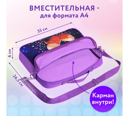 Папка на молнии с ручками BRAUBERG KIDS А4, 1 отделение, регулируемый плечевой ремень, 60 мм, 