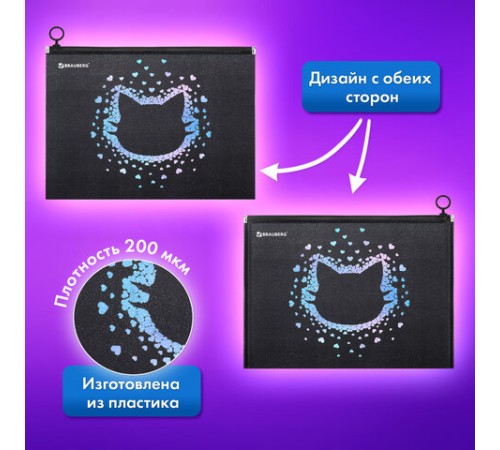 Папка для тетрадей BRAUBERG А4, 1 отделение, пластик, на zip-lock молнии, 