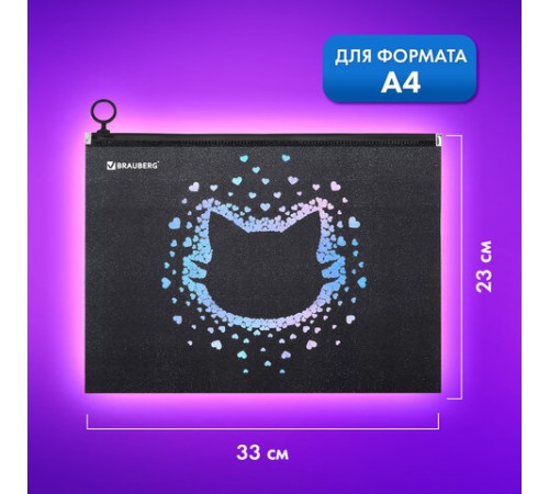 Папка для тетрадей BRAUBERG А4, 1 отделение, пластик, на zip-lock молнии, 