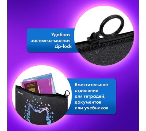 Папка для тетрадей BRAUBERG А4, 1 отделение, пластик, на zip-lock молнии, 