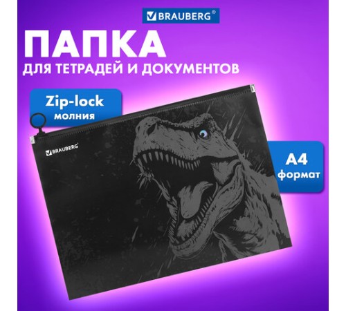 Папка для тетрадей BRAUBERG А4, 1 отделение, пластик, на zip-lock молнии, 