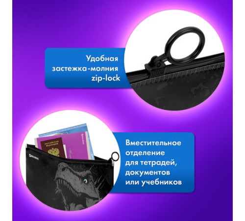 Папка для тетрадей BRAUBERG А4, 1 отделение, пластик, на zip-lock молнии, 