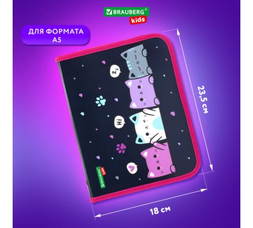 Папка для тетрадей BRAUBERG KIDS А5, 1 отделение, пластик, молния вокруг, 