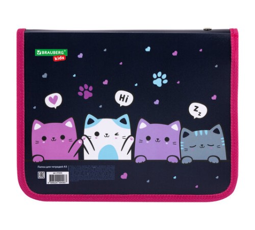 Папка для тетрадей BRAUBERG KIDS А5, 1 отделение, пластик, молния вокруг, 