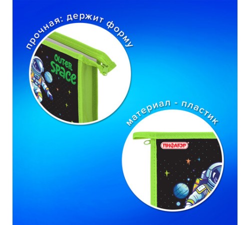 Папка для тетрадей ПИФАГОР А5, 1 отделение, пластик, на молнии, 