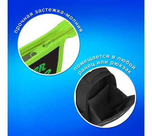 Папка для тетрадей ПИФАГОР А5, 1 отделение, пластик, на молнии, 