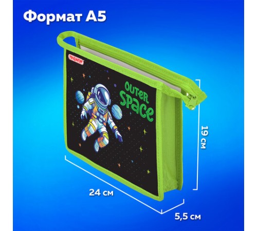 Папка для тетрадей ПИФАГОР А5, 1 отделение, пластик, на молнии, 