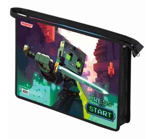 Папка для тетрадей ПИФАГОР А4, 1 отделение, картон/пластик, на молнии, 