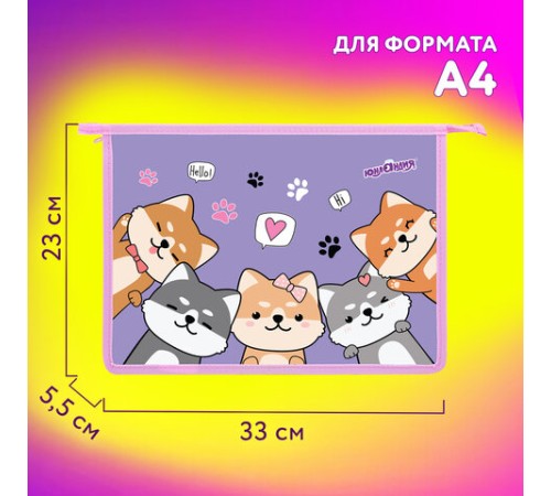 Папка для тетрадей ЮНЛАНДИЯ А4, 1 отделение, пластик, на молнии, 