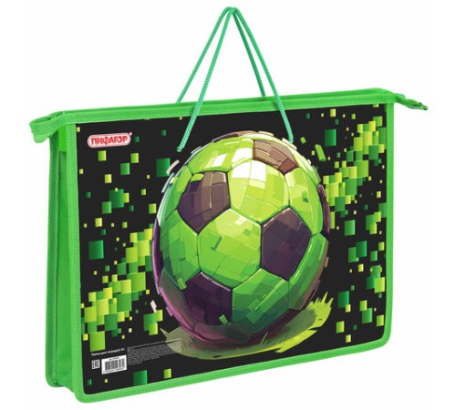 Папка на молнии с ручками ПИФАГОР А4, 1 отделение, пластик, ручки-шнурок, 