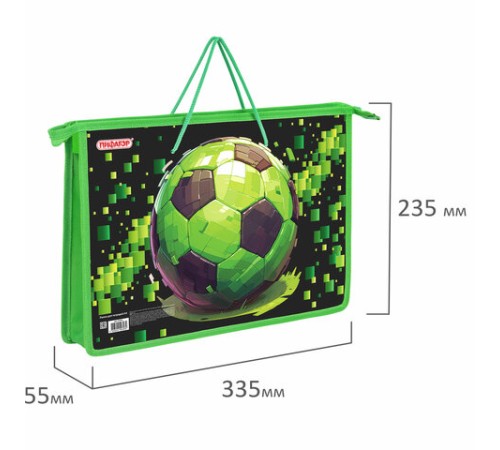 Папка на молнии с ручками ПИФАГОР А4, 1 отделение, пластик, ручки-шнурок, 