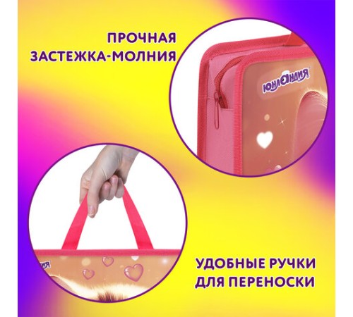Папка на молнии с ручками ЮНЛАНДИЯ А4, 1 отделение, пластик, 80 мм, 