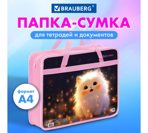 Папка на молнии с ручками BRAUBERG А4, 1 отделение, пластик, 80 мм, 