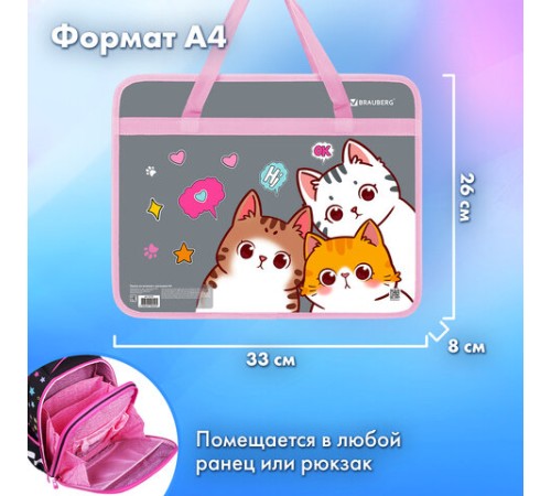 Папка на молнии с ручками BRAUBERG А4, 1 отделение, пластик, 80 мм, 