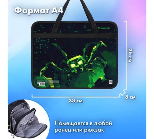 Папка на молнии с ручками BRAUBERG А4, 1 отделение, пластик, 80 мм, 