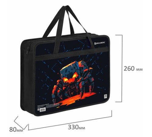 Папка на молнии с ручками BRAUBERG А4, 1 отделение, пластик, 80 мм, 