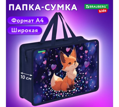 Папка на молнии с ручками BRAUBERG KIDS А4, 1 отделение, пластик, 100 мм, 