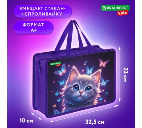 Папка на молнии с ручками BRAUBERG KIDS А4, 1 отделение, пластик, 100 мм, 