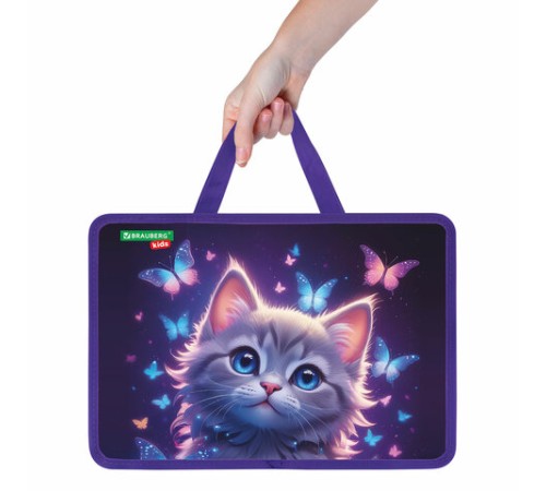 Папка на молнии с ручками BRAUBERG KIDS А4, 1 отделение, пластик, 100 мм, 