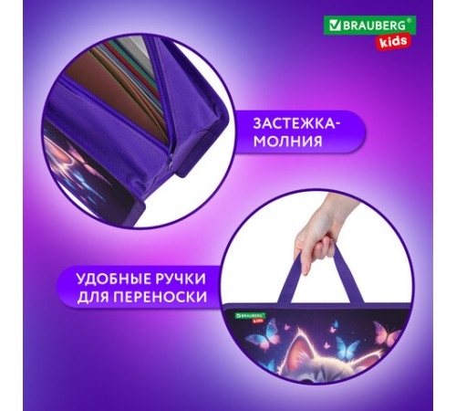 Папка на молнии с ручками BRAUBERG KIDS А4, 1 отделение, пластик, 100 мм, 