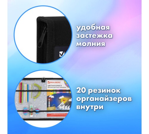 Папка на молнии BRAUBERG А4 с ручкой, с органайзером, 1 отделение, 