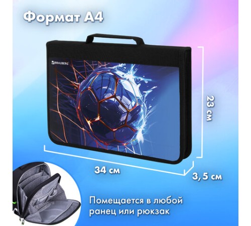 Папка на молнии BRAUBERG А4 с ручкой, с органайзером, 1 отделение, 