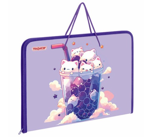 Папка для труда на молнии с ручками ПИФАГОР А4, 1 отделение, пластик, органайзер, 