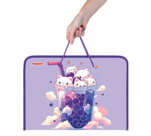 Папка для труда на молнии с ручками ПИФАГОР А4, 1 отделение, пластик, органайзер, 