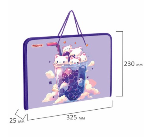 Папка для труда на молнии с ручками ПИФАГОР А4, 1 отделение, пластик, органайзер, 