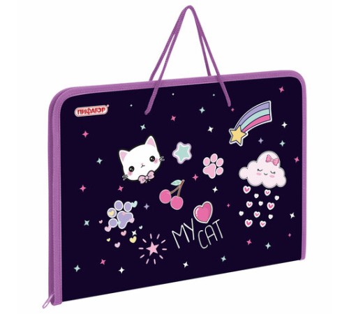 Папка для труда на молнии с ручками ПИФАГОР А4, 1 отделение, пластик, органайзер, 