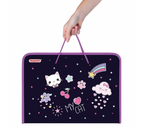 Папка для труда на молнии с ручками ПИФАГОР А4, 1 отделение, пластик, органайзер, 