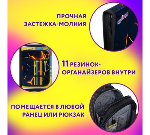 Папка для труда на молнии ЮНЛАНДИЯ А4, 1 отделение, откидная планка, органайзер, 