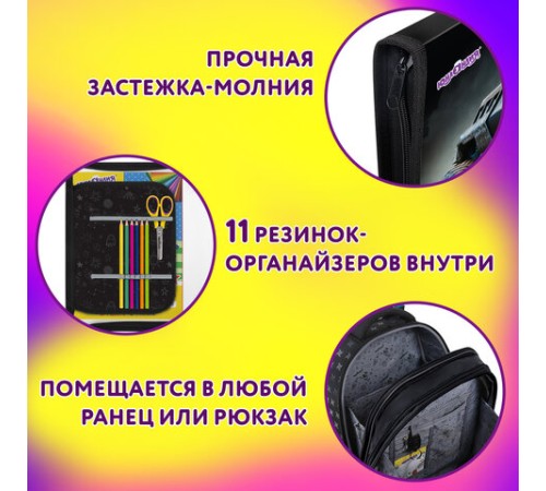 Папка для труда на молнии ЮНЛАНДИЯ А4, 1 отделение, откидная планка, органайзер, 