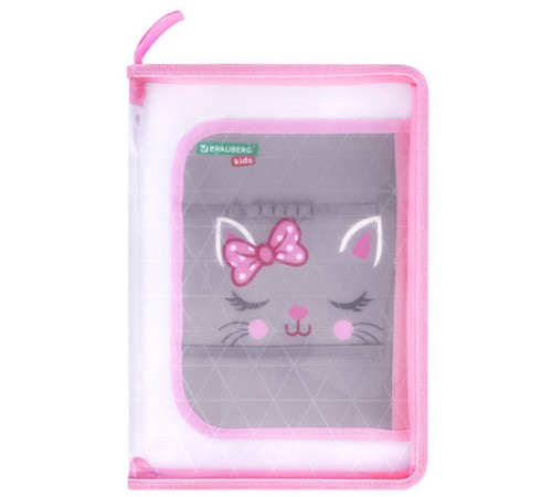 Папка для труда на молнии BRAUBERG KIDS А4, 1 отделение, прозрачная, органайзер, 