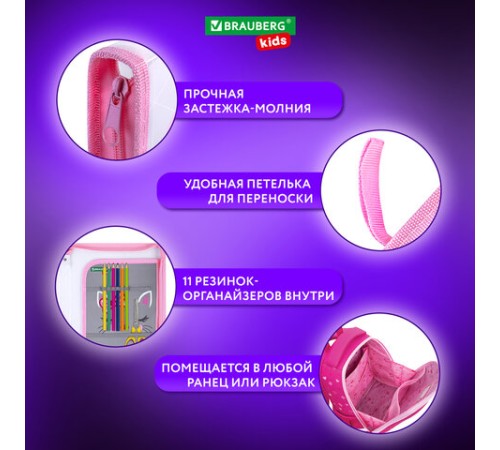 Папка для труда на молнии BRAUBERG KIDS А4, 1 отделение, прозрачная, органайзер, 