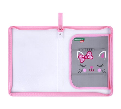 Папка для труда на молнии BRAUBERG KIDS А4, 1 отделение, прозрачная, органайзер, 