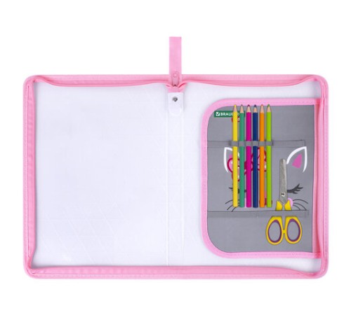 Папка для труда на молнии BRAUBERG KIDS А4, 1 отделение, прозрачная, органайзер, 