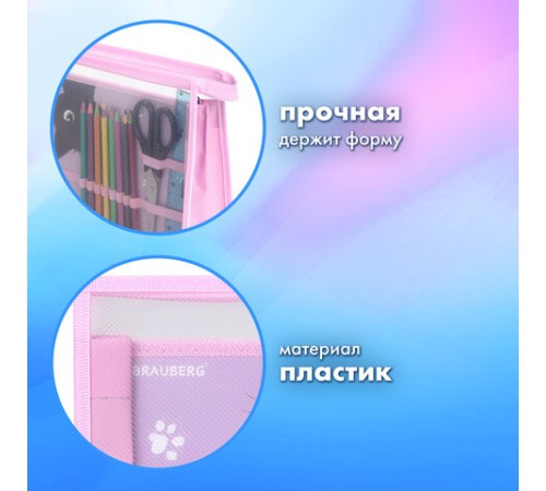Папка для труда BRAUBERG А4, 2 отделения, пластик, молния сверху, органайзер, 