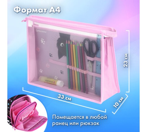 Папка для труда BRAUBERG А4, 2 отделения, пластик, молния сверху, органайзер, 