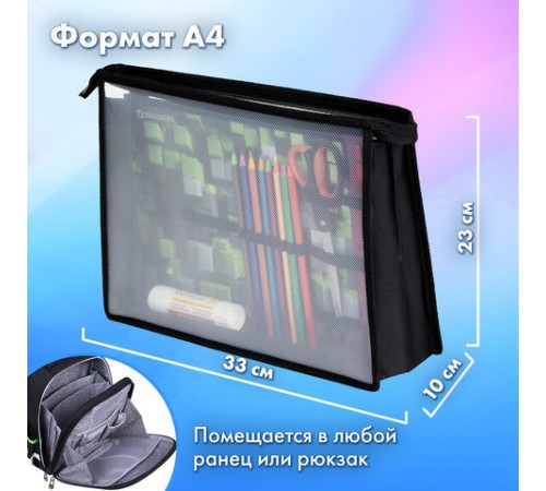 Папка для труда BRAUBERG А4, 2 отделения, пластик, молния сверху, органайзер, 