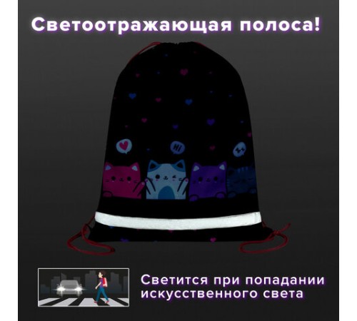 Мешок для обуви BRAUBERG KIDS, светоотражающая полоса, 46х36 см, 