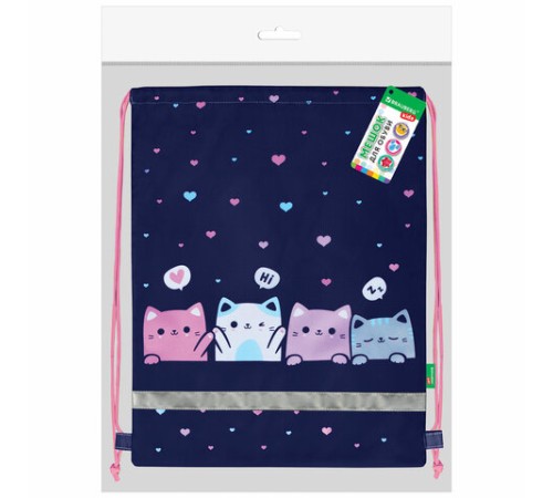 Мешок для обуви BRAUBERG KIDS, светоотражающая полоса, 46х36 см, 