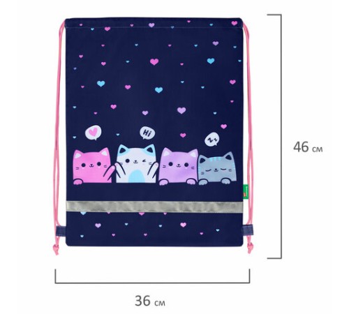 Мешок для обуви BRAUBERG KIDS, светоотражающая полоса, 46х36 см, 